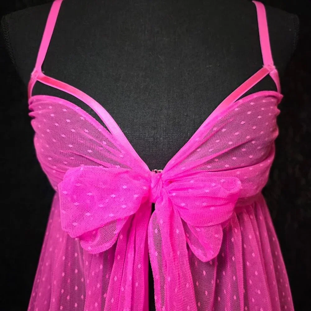 Victoria’s Secret Babydoll Chemise Sheer Neon Pink - Picture 2 of 9